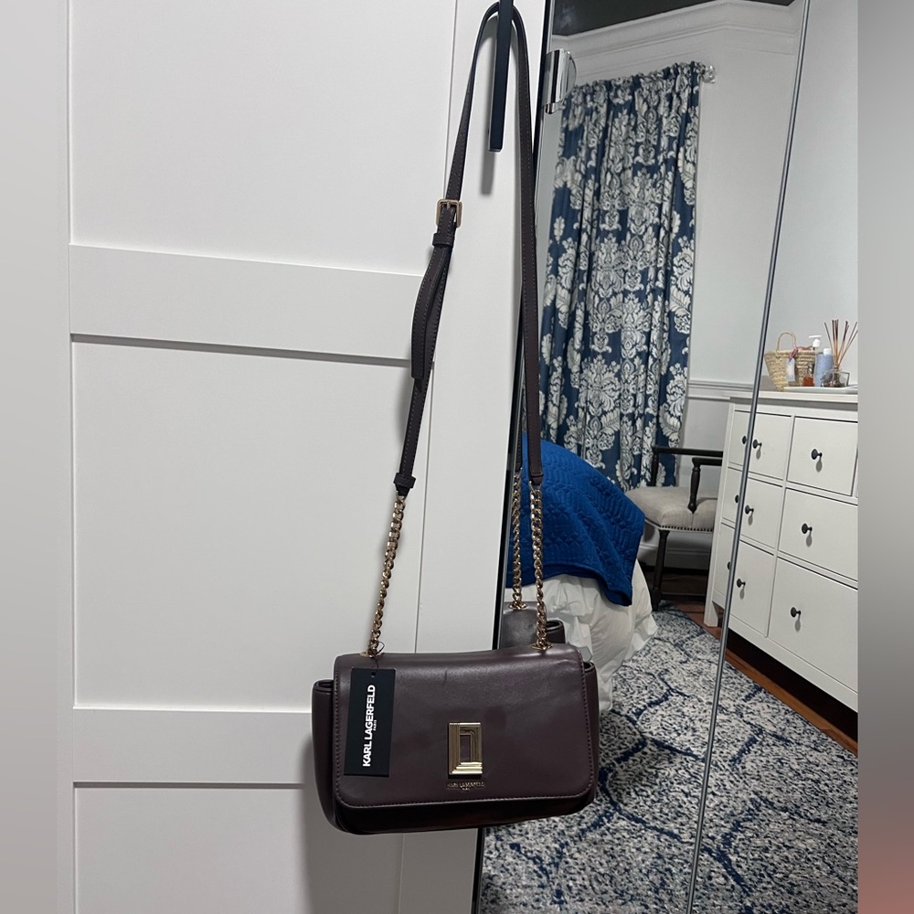 Karl Lagerfeld Brown Crossbody Bag with Gold Accents